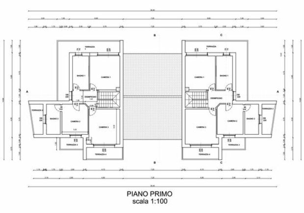 Planimetria primo piano progetto vialla bifamiliare Colugna