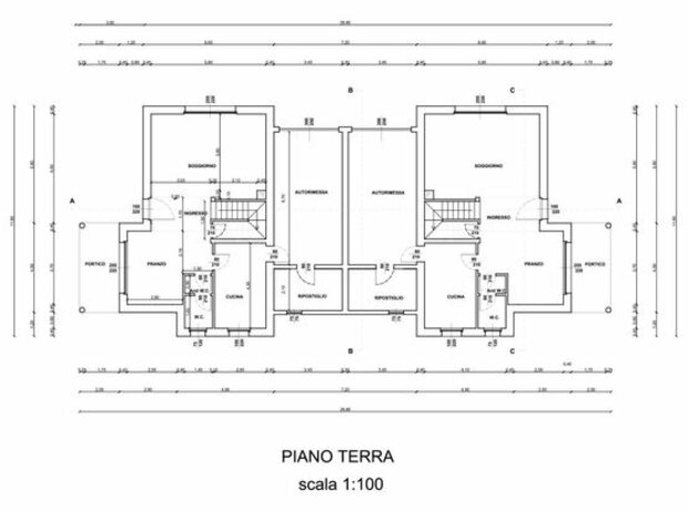 Planimetria piano terra villa bifamiliare a Colugna